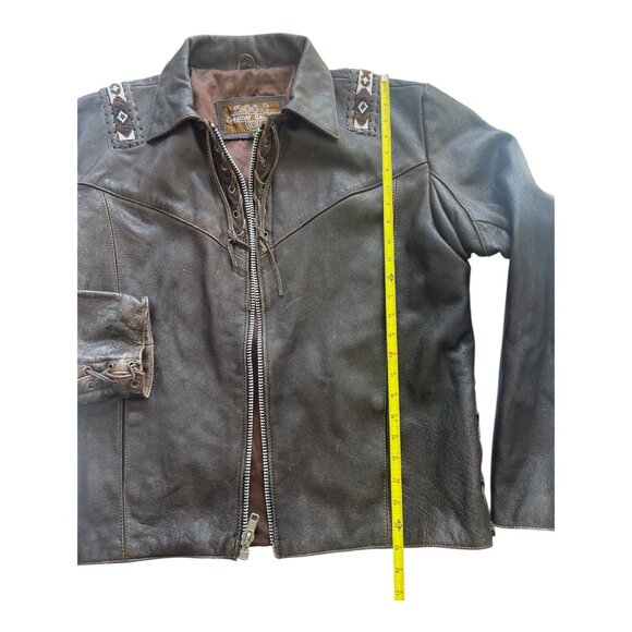 Vtg. Men's Leather Gallery Western Native Boho Lace-up Jacket Brown Beaded Rare - Picture 10 of 15